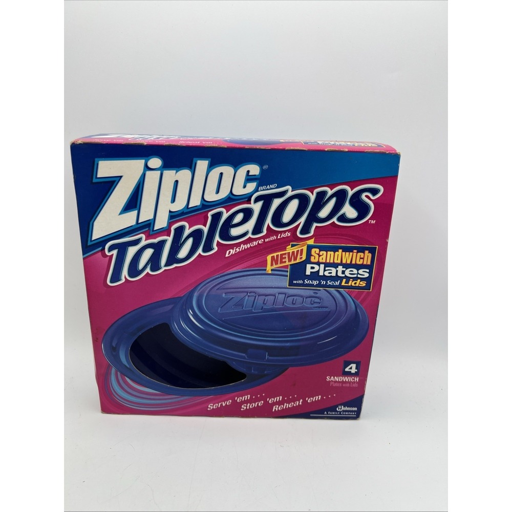 Ziploc TableTops Sandwich Plates‎ with Snap and Seal Lids NIB Sealed 4 Pack VTG